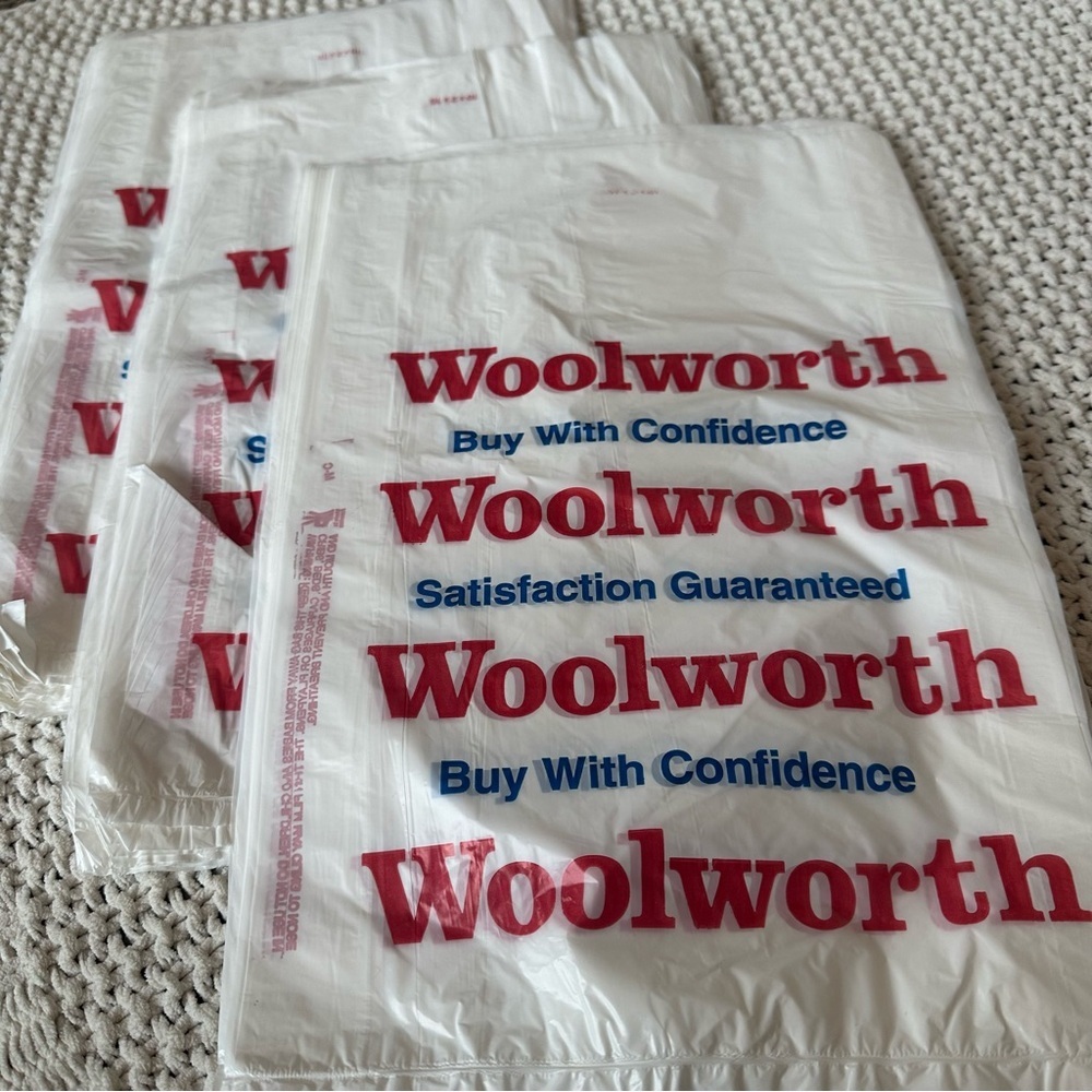 Vintage Unused Woolworth 10x2x15 White Plastic New Shopping Bags Lot 25